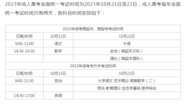 成人高考今年考试时间? 成人高考今年考试时间?