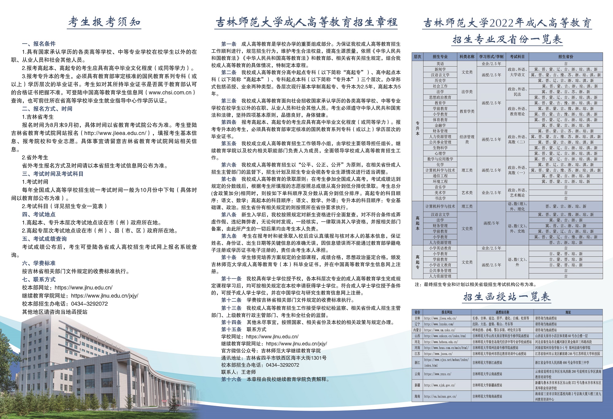 吉林师范大学2022年成人高等教育招生简章