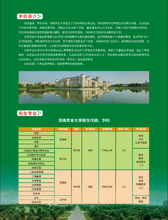 河南农业大学2023年高等学历继续教育招生简章