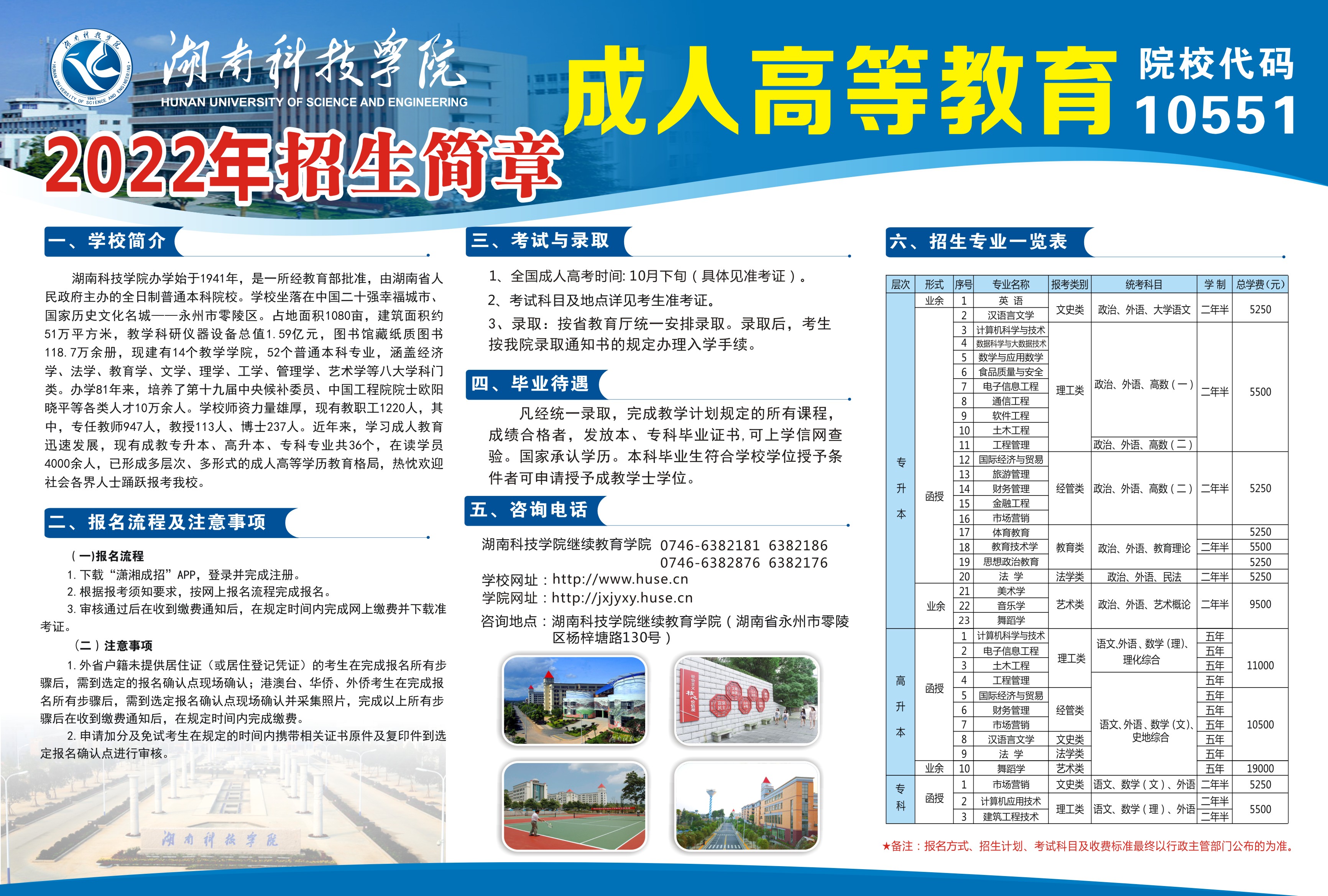 湖南科技学院2022年成人高等教育招生简章