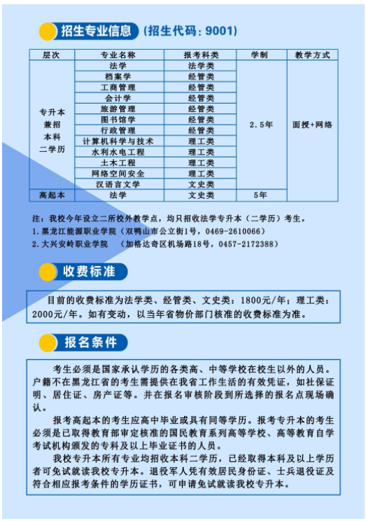 黑龙江大学2023年成人高等教育招生简章
