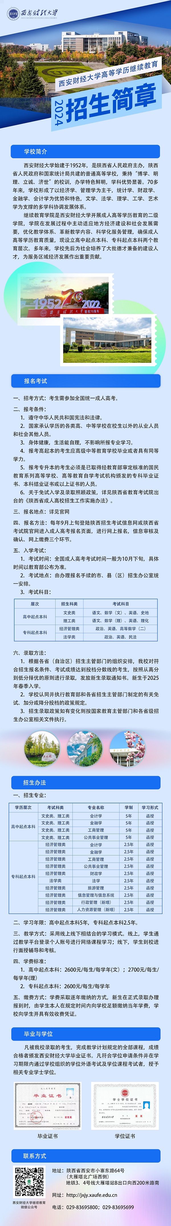 西安财经大学2024年高等学历继续教育招生简章