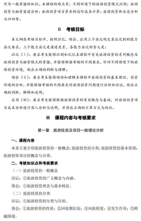 2024年江苏省自学考试大纲00198旅游企业投资与管理(高纲1466) 2024年江苏省自学考试大纲00198旅游企业投资与管理(高纲1466)