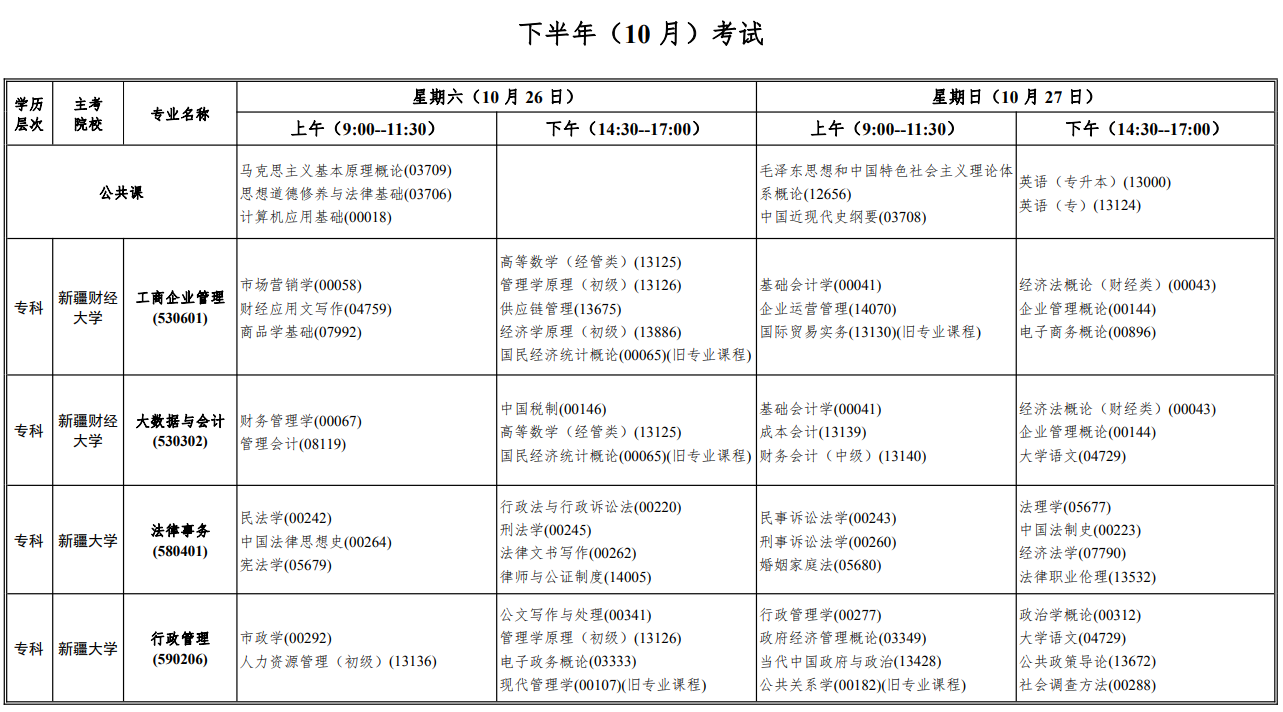 2024年10月新疆自考考试安排 2024年10月新疆自考考试安排