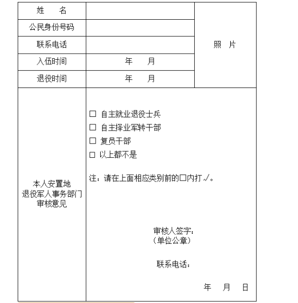 2024年内蒙古自治区成人高考退役军人享受加分或免试照顾政策审核表 2024年内蒙古自治区成人高考退役军人享受加分或免试照顾政策审核表