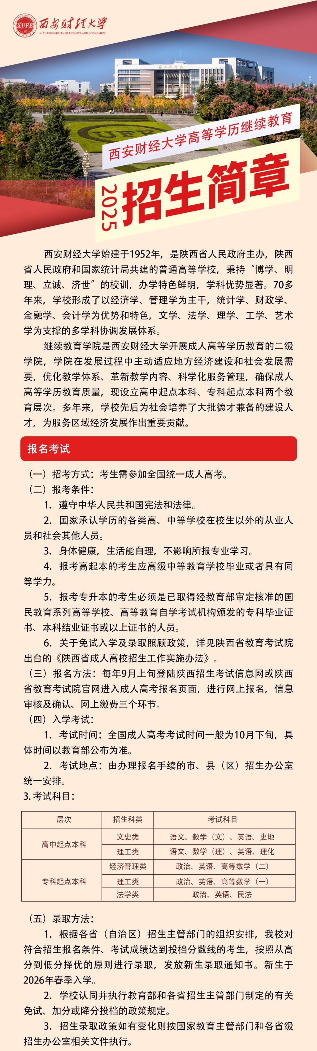 西安财经大学高等学历继续教育2025年招生简章