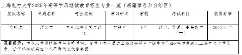 上海电力大学高等学历继续教育2025年招生简章预通知(新疆维吾尔自治区) 上海电力大学高等学历继续教育2025年招生简章预通知(新疆维吾尔自治区)