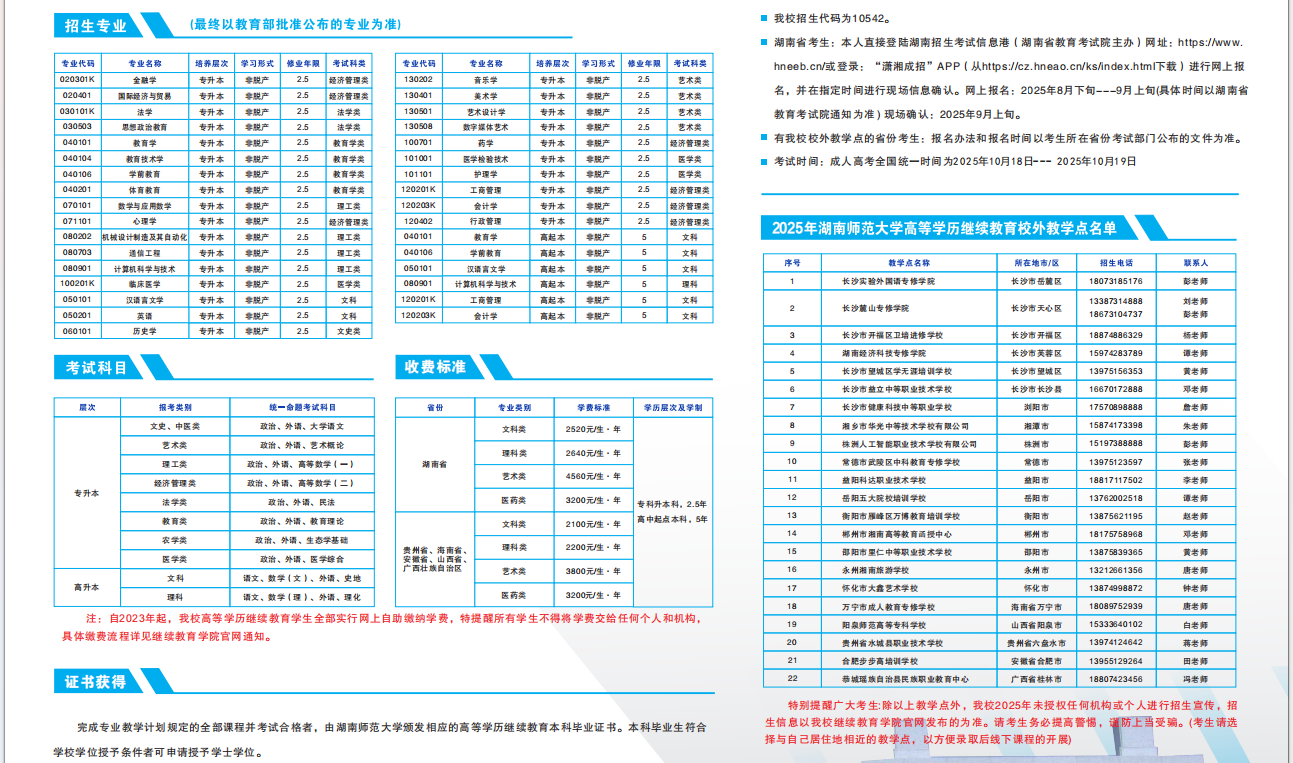湖南师范大学2025年高等学历继续教育招生简章