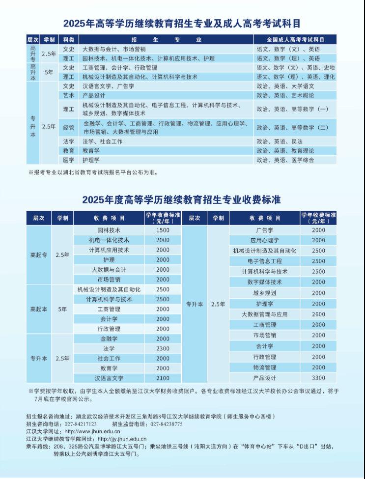 江汉大学2025年高等学历继续教育招生简章