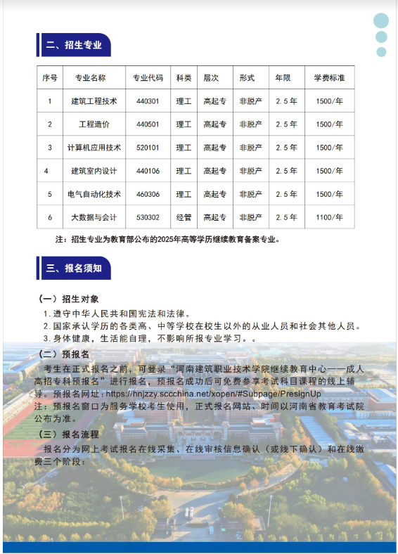 河南建筑职业技术学院2025年高等学历继续教育招生简章