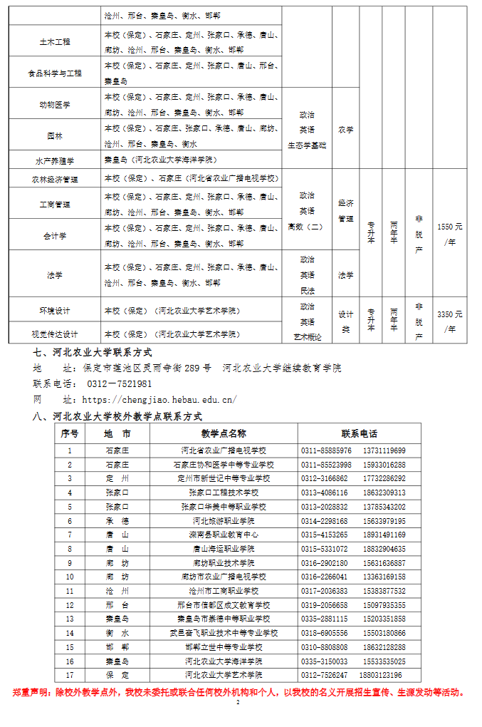 河北农业大学2025年高等学历继续教育招生简章
