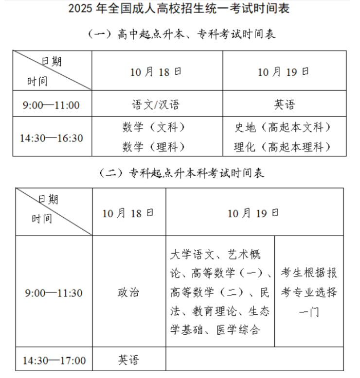 2025年北京成人高考考试时间:10月18日至10月19日 2025年北京成人高考考试时间:10月18日至10月19日