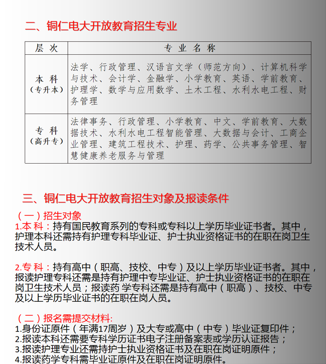 铜仁碧江开放大学秋季招生简章