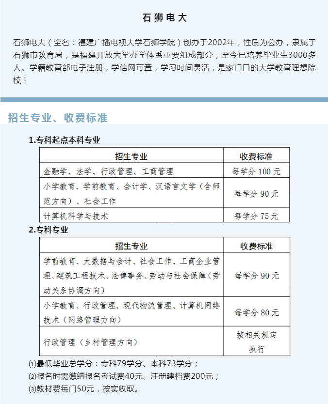 石狮开放大学2023年春季招生简章