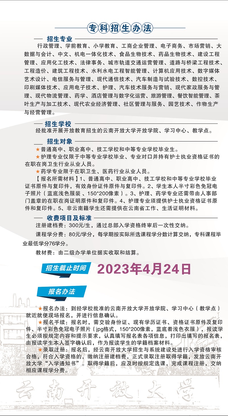 2023年春季云南泸水开放大学招生简章