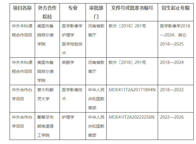 2022年中外合作办学项目基本情况 2022年中外合作办学项目基本情况