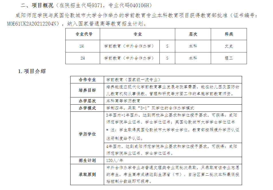 咸阳师范学院与英国伦敦城市大学学前教育专业合作办学项目2023年招生简章 咸阳师范学院与英国伦敦城市大学学前教育专业合作办学项目2023年招生简章