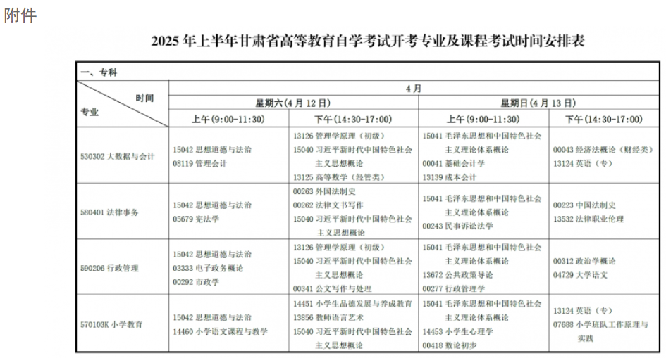 2025年4月甘肃省自考考试安排 2025年4月甘肃省自考考试安排