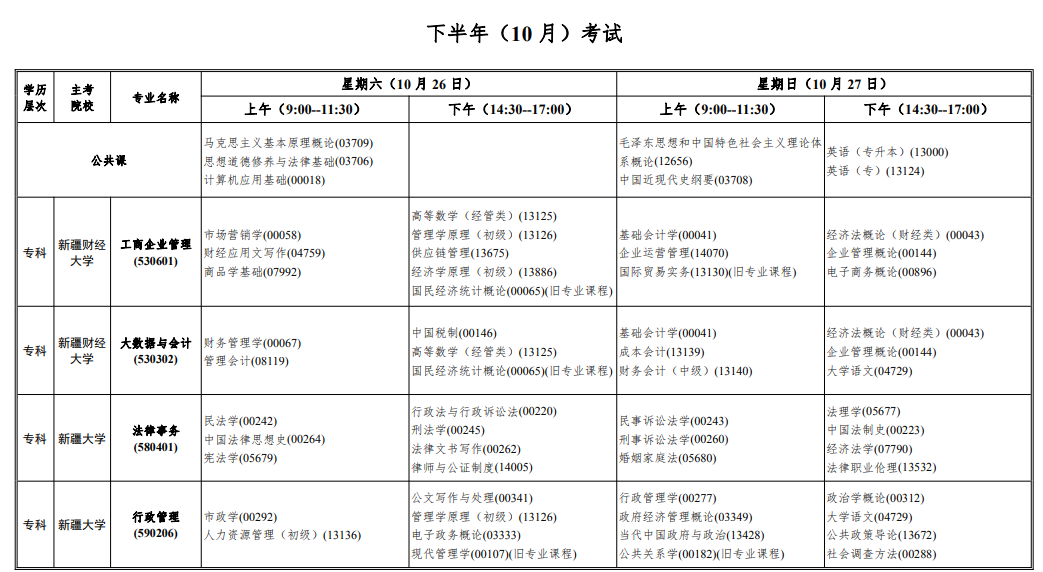 2024年10月新疆自考考试安排 2024年10月新疆自考考试安排