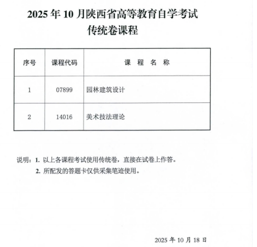 2025年10月陕西省自学考试专用答题卡等课程信息公布 2025年10月陕西省自学考试专用答题卡等课程信息公布