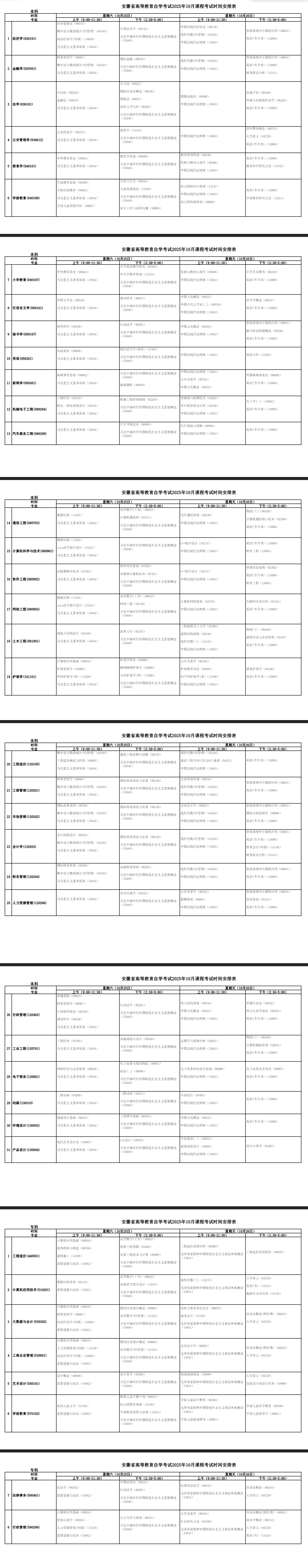 2025年10月安徽省池州市自考考试安排 2025年10月安徽省池州市自考考试安排