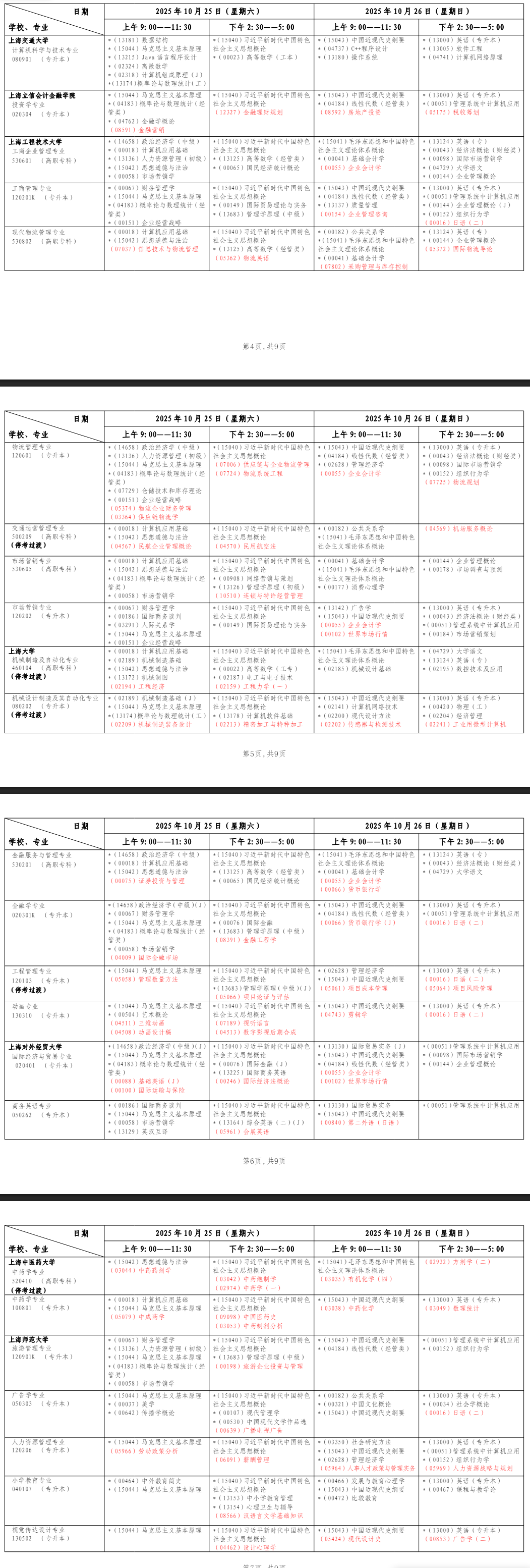 2025年10月上海市杨浦区自学考试考试安排 2025年10月上海市杨浦区自学考试考试安排