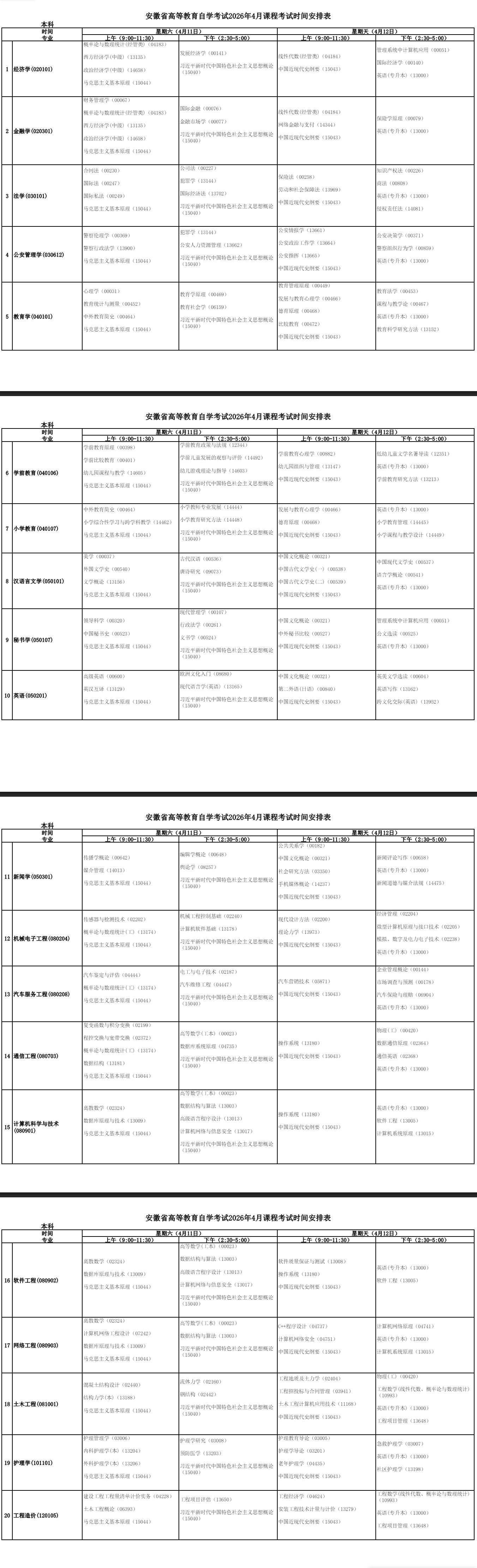 2026年4月安徽省淮北市自考考试安排 2026年4月安徽省淮北市自考考试安排