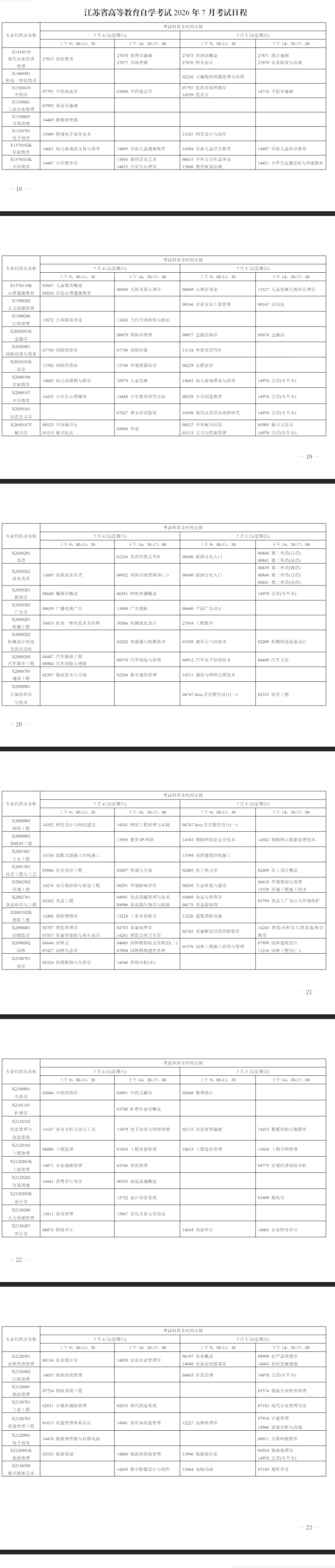 2026年7月江苏省盐城市自学考试考试安排 2026年7月江苏省盐城市自学考试考试安排